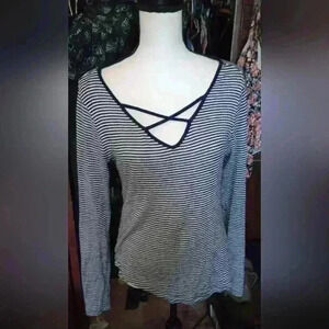 Junior Womens SO Brand Cross Front Shirt Blue White Stripes